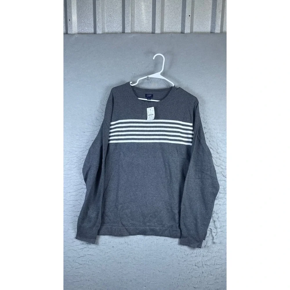 J.Crew Sweater Mens Large Gray NWT Striped Cotton Crewneck BJ395